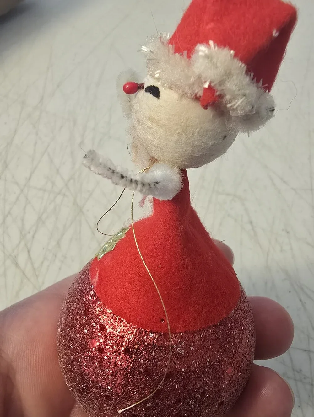 Vintage Christmas Ornament  Santa Clause with a Spun Cotton Head Handmade READ